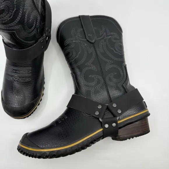 SOREL Slimwestern Women 8.5 Boots Waterproof Black Pilsner Western Harness
