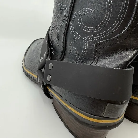 SOREL Slimwestern Women 8.5 Boots Waterproof Black Pilsner Western Harness