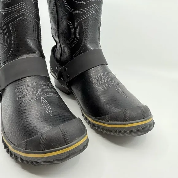 SOREL Slimwestern Women 8.5 Boots Waterproof Black Pilsner Western Harness