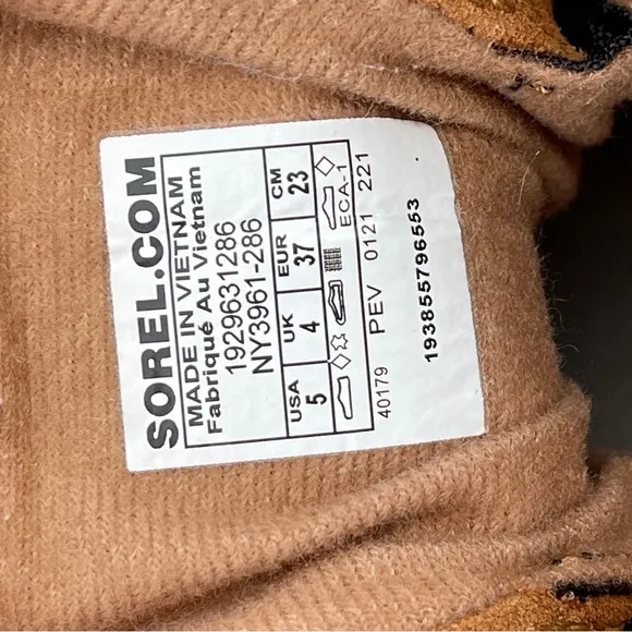 SOREL Tan Leather Black waterproof Boots Size 5