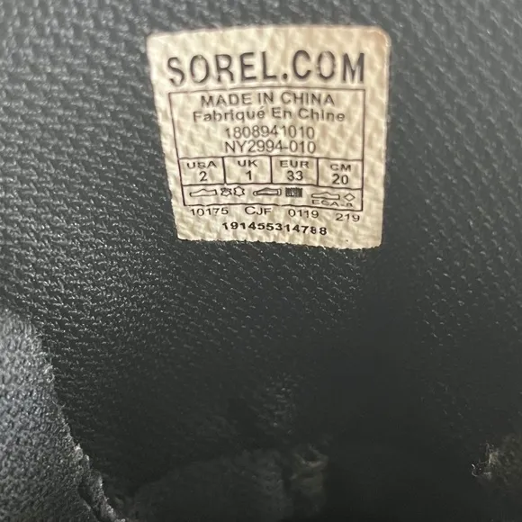 Sorel Unisex Madson Black Waterproof Hiker Boots Size 2 Style NY2994-010