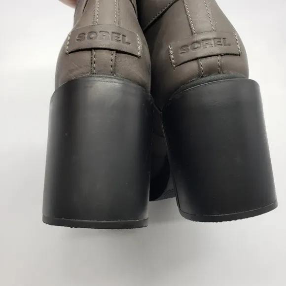 Sorel women US 7 quarry gray leather MARGO boots lace up block heel NL3053-042