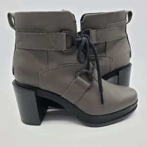 Sorel women US 7 quarry gray leather MARGO boots lace up block heel NL3053-042