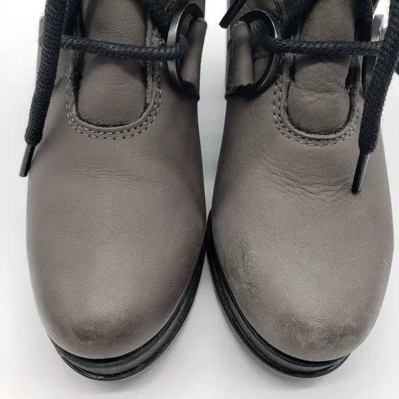 Sorel women US 7 quarry gray leather MARGO boots lace up block heel NL3053-042