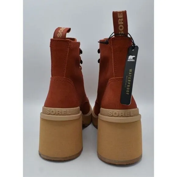 Sorel Womens Size 10.5 Hi Line Warp Red Suede Lace Up Waterproof Heeled Boots