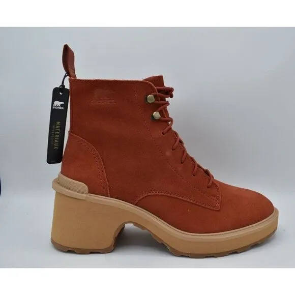 Sorel Womens Size 10.5 Hi Line Warp Red Suede Lace Up Waterproof Heeled Boots