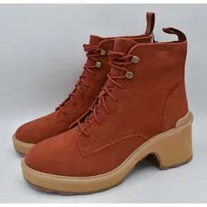 Sorel Womens Size 10.5 Hi Line Warp Red Suede Lace Up Waterproof Heeled Boots