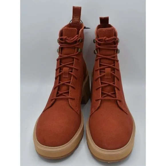 Sorel Womens Size 10.5 Hi Line Warp Red Suede Lace Up Waterproof Heeled Boots