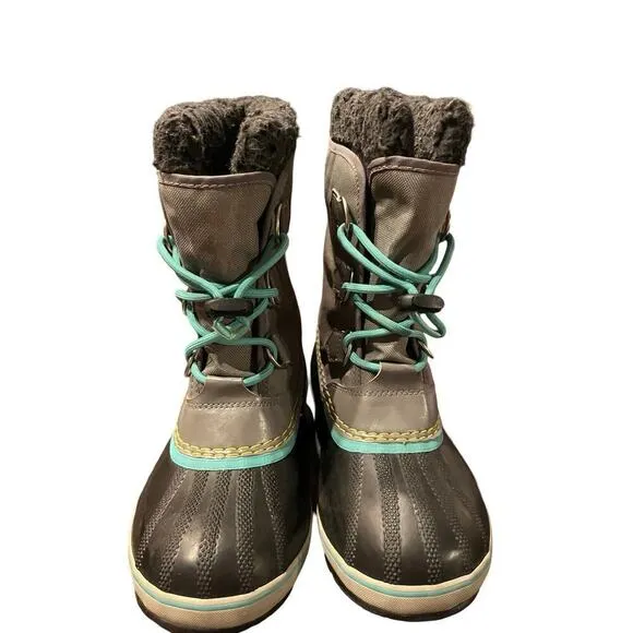 Sorel Yoot Pack Insulated Childs Waterproof Winter Boot Youth Size 3 Teal/Gray