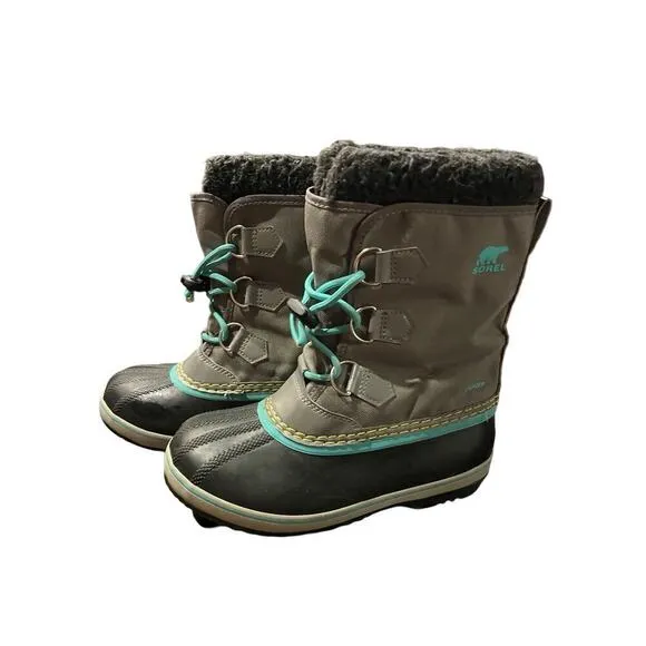Sorel Yoot Pack Insulated Childs Waterproof Winter Boot Youth Size 3 Teal/Gray