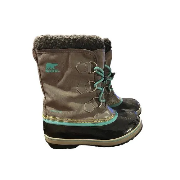 Sorel Yoot Pack Insulated Childs Waterproof Winter Boot Youth Size 3 Teal/Gray