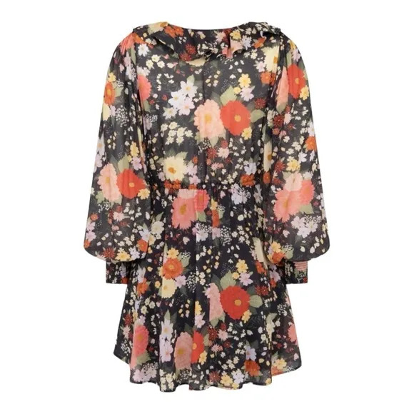 SPELL &amp; THE GYPSY Sangria Black Floral Long Sleeve V Neck Mini Playdress Medium