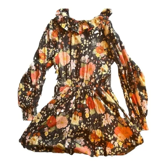 SPELL &amp; THE GYPSY Sangria Black Floral Long Sleeve V Neck Mini Playdress Medium