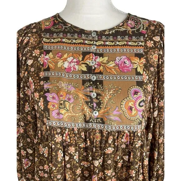 Spell Designs Madame Peacock Boho Mini Dress Coffee Brown Size Small