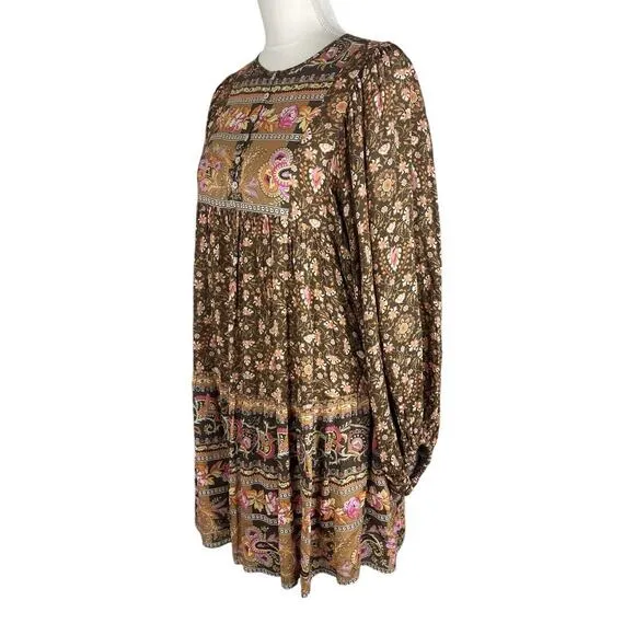 Spell Designs Madame Peacock Boho Mini Dress Coffee Brown Size Small