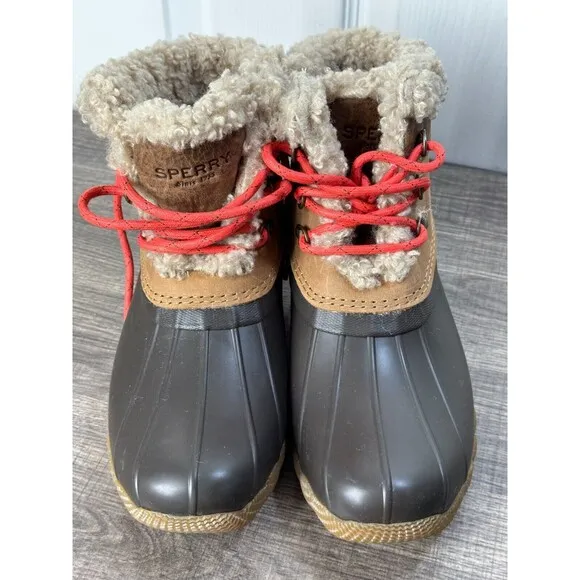 Sperry Saltwater Alpine Waterproof Rain Boots Women's size 8.5 Med Leather Duck