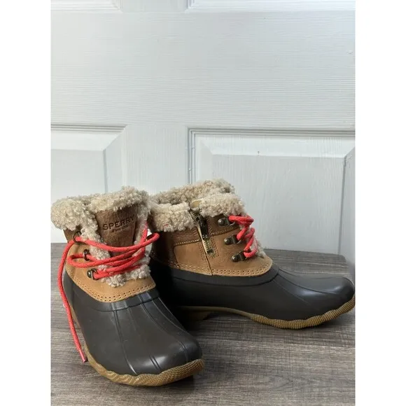 Sperry Saltwater Alpine Waterproof Rain Boots Women's size 8.5 Med Leather Duck