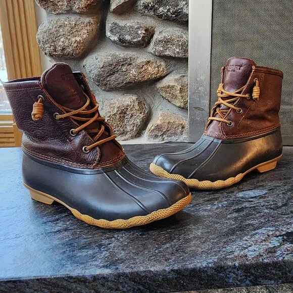Sperry Saltwater Leather Waterproof Duck Boots Size 8M