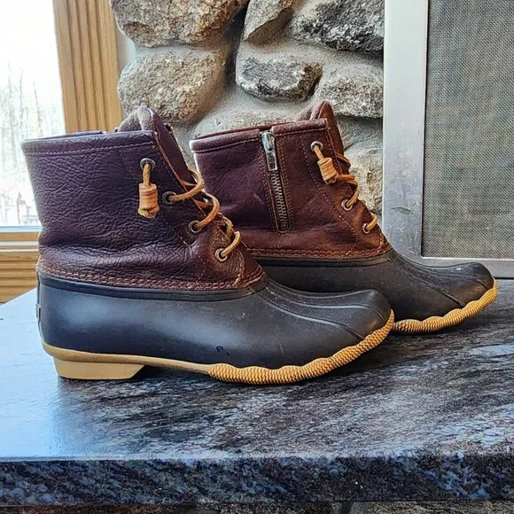 Sperry Saltwater Leather Waterproof Duck Boots Size 8M