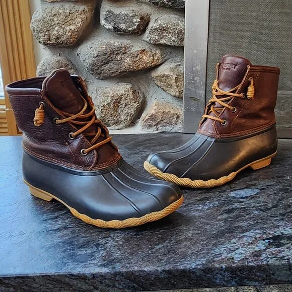 Sperry Saltwater Leather Waterproof Duck Boots Size 8M