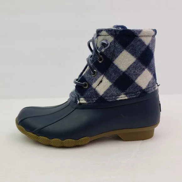 Sperry Top Sider Saltwater Youth Size 1Y Blue Plaid Wool Waterproof Duck Boots