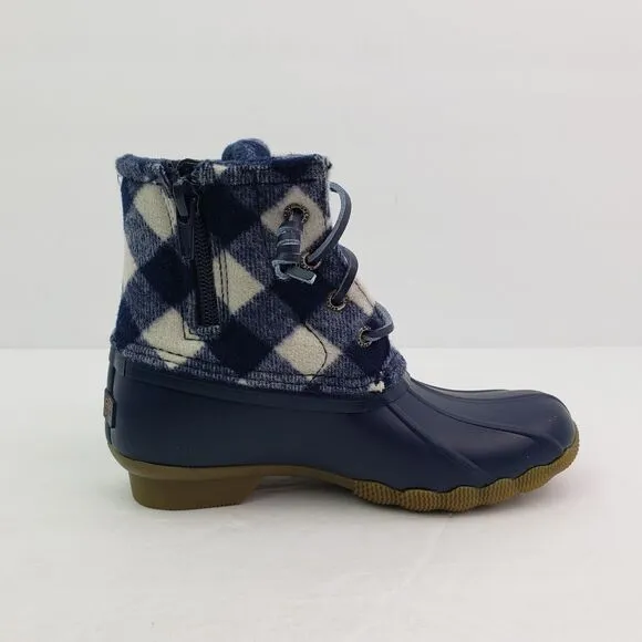 Sperry Top Sider Saltwater Youth Size 1Y Blue Plaid Wool Waterproof Duck Boots