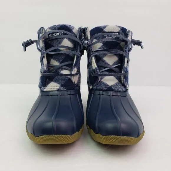Sperry Top Sider Saltwater Youth Size 1Y Blue Plaid Wool Waterproof Duck Boots