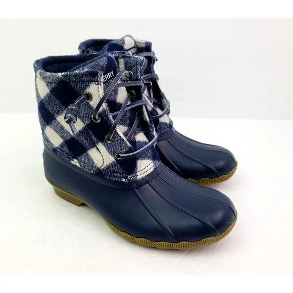 Sperry Top Sider Saltwater Youth Size 1Y Blue Plaid Wool Waterproof Duck Boots