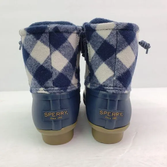 Sperry Top Sider Saltwater Youth Size 1Y Blue Plaid Wool Waterproof Duck Boots