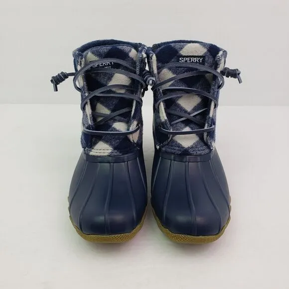 Sperry Top Sider Saltwater Youth Size 1Y Blue Plaid Wool Waterproof Duck Boots