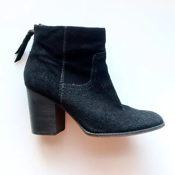 Splendid Black Suede Leather Almond Toe Block Heel Ankle Boots Booties Size 9.5