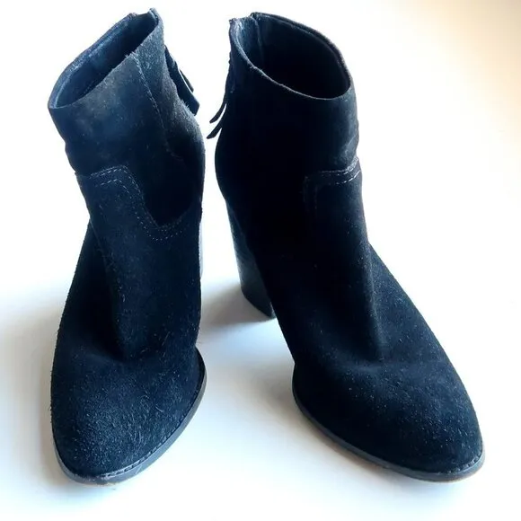 Splendid Black Suede Leather Almond Toe Block Heel Ankle Boots Booties Size 9.5