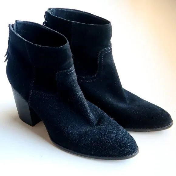 Splendid Black Suede Leather Almond Toe Block Heel Ankle Boots Booties Size 9.5
