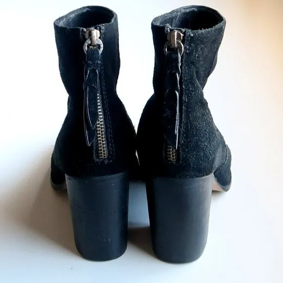 Splendid Black Suede Leather Almond Toe Block Heel Ankle Boots Booties Size 9.5