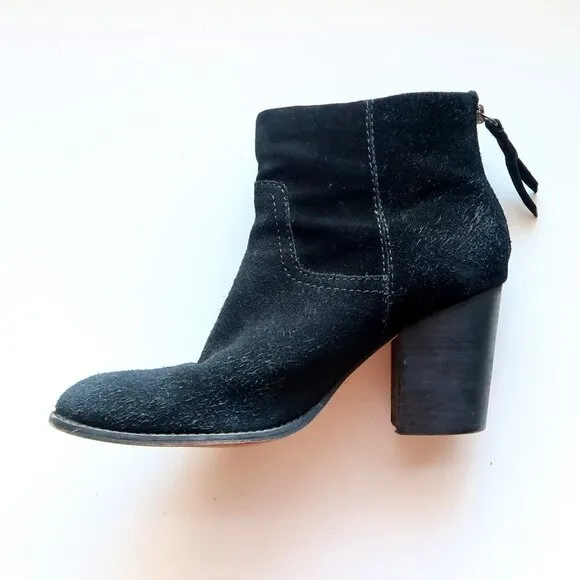 Splendid Black Suede Leather Almond Toe Block Heel Ankle Boots Booties Size 9.5