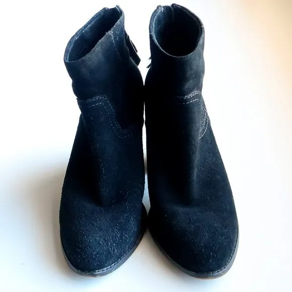 Splendid Black Suede Leather Almond Toe Block Heel Ankle Boots Booties Size 9.5