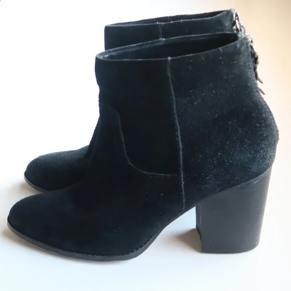 Splendid Black Suede Leather Almond Toe Block Heel Ankle Boots Booties Size 9.5
