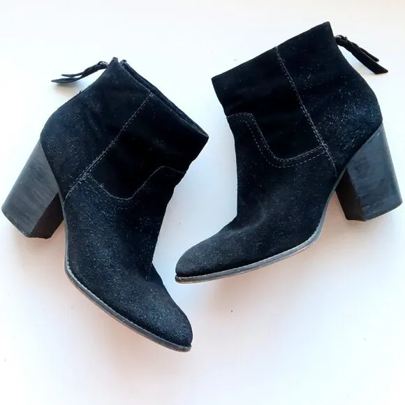 Splendid Black Suede Leather Almond Toe Block Heel Ankle Boots Booties Size 9.5