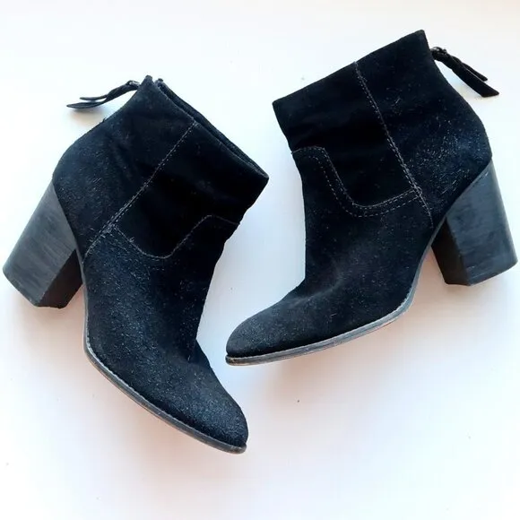 Splendid Black Suede Leather Almond Toe Block Heel Ankle Boots Booties Size 9.5