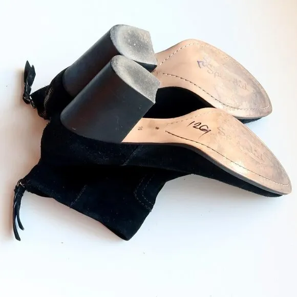 Splendid Black Suede Leather Almond Toe Block Heel Ankle Boots Booties Size 9.5