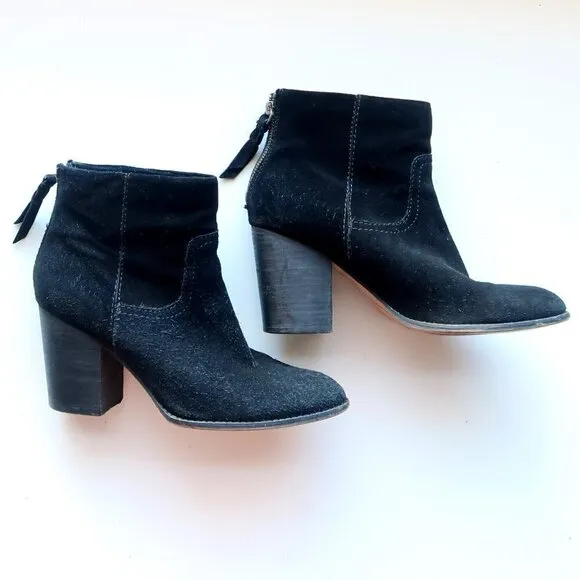 Splendid Black Suede Leather Almond Toe Block Heel Ankle Boots Booties Size 9.5