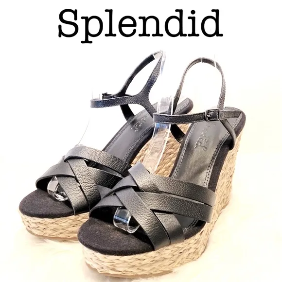Splendid Women's Madelaine Leather Open Toe Ankle Strap Wedge Sandals Size 9