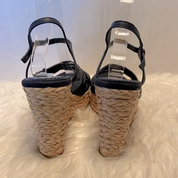 Splendid Women's Madelaine Leather Open Toe Ankle Strap Wedge Sandals Size 9