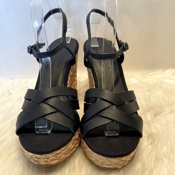 Splendid Women's Madelaine Leather Open Toe Ankle Strap Wedge Sandals Size 9