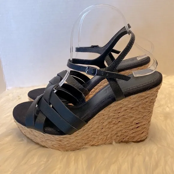 Splendid Women's Madelaine Leather Open Toe Ankle Strap Wedge Sandals Size 9