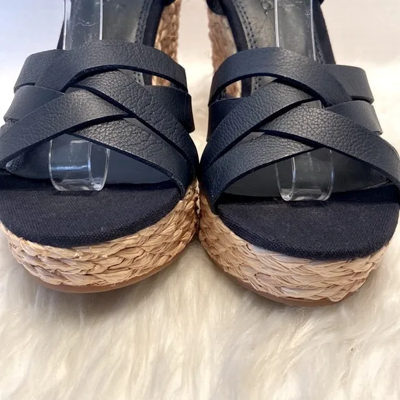 Splendid Women's Madelaine Leather Open Toe Ankle Strap Wedge Sandals Size 9