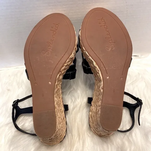 Splendid Women's Madelaine Leather Open Toe Ankle Strap Wedge Sandals Size 9