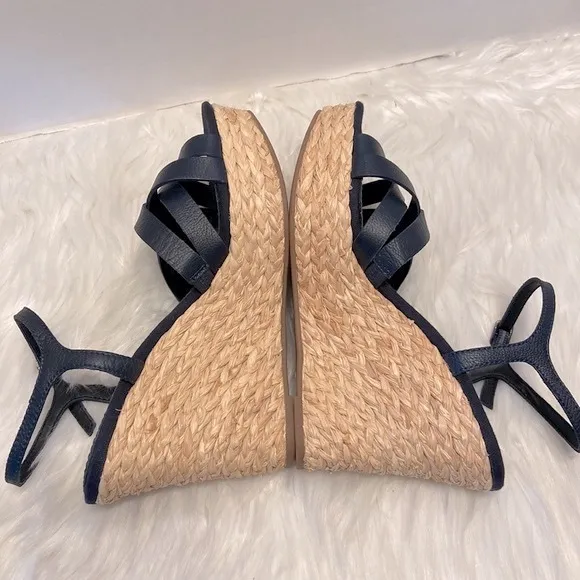 Splendid Women's Madelaine Leather Open Toe Ankle Strap Wedge Sandals Size 9