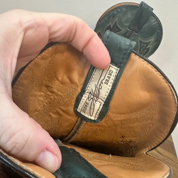 Stetson Mens Cowboy Boots 7 Green Leather Western Mid Calf Square Toe Rodeo