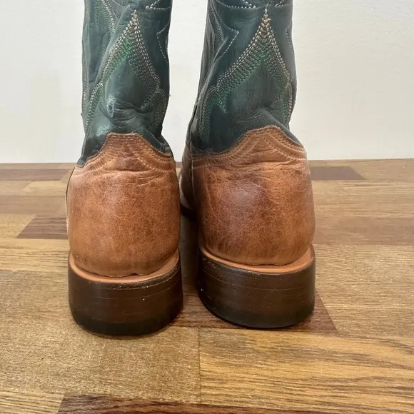 Stetson Mens Cowboy Boots 7 Green Leather Western Mid Calf Square Toe Rodeo